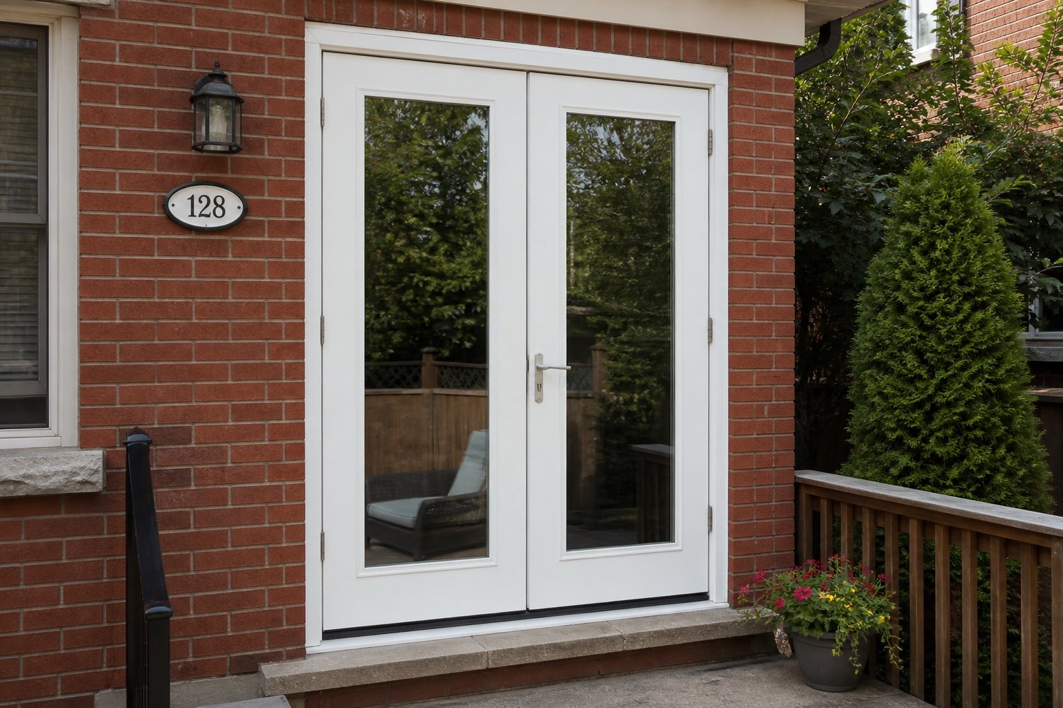 Technician checking garden door hardware and glass
