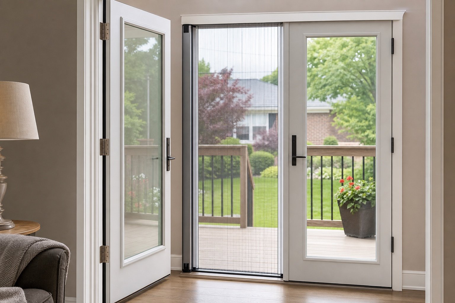Garden door with an opening screened glass section