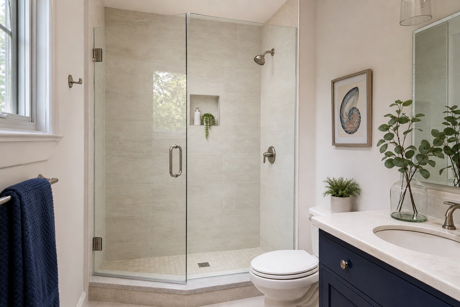 Hinged Shower Doors in a Brampton-area bathroom