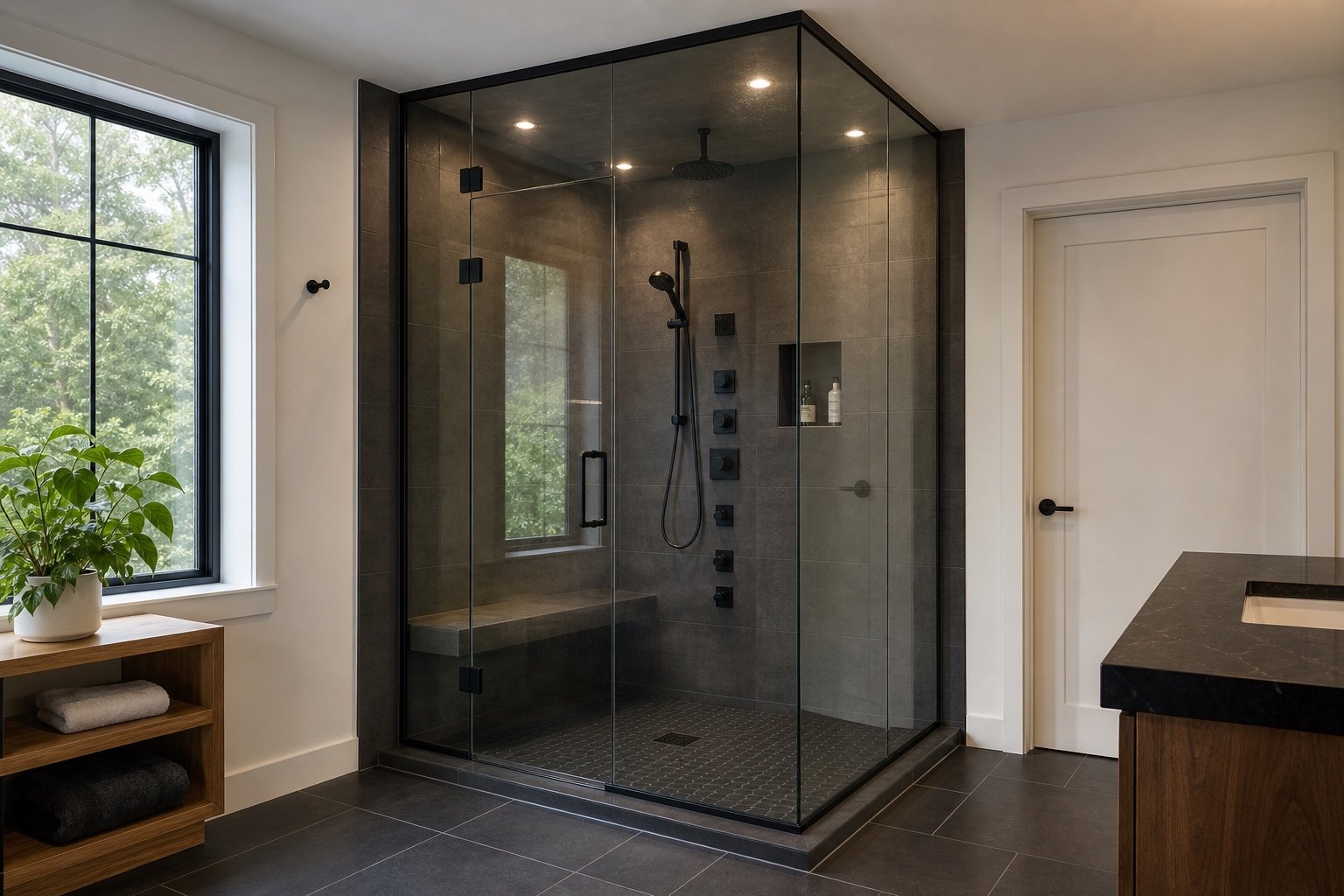 Enclosed Steam Showers in a Brampton-area bathroom