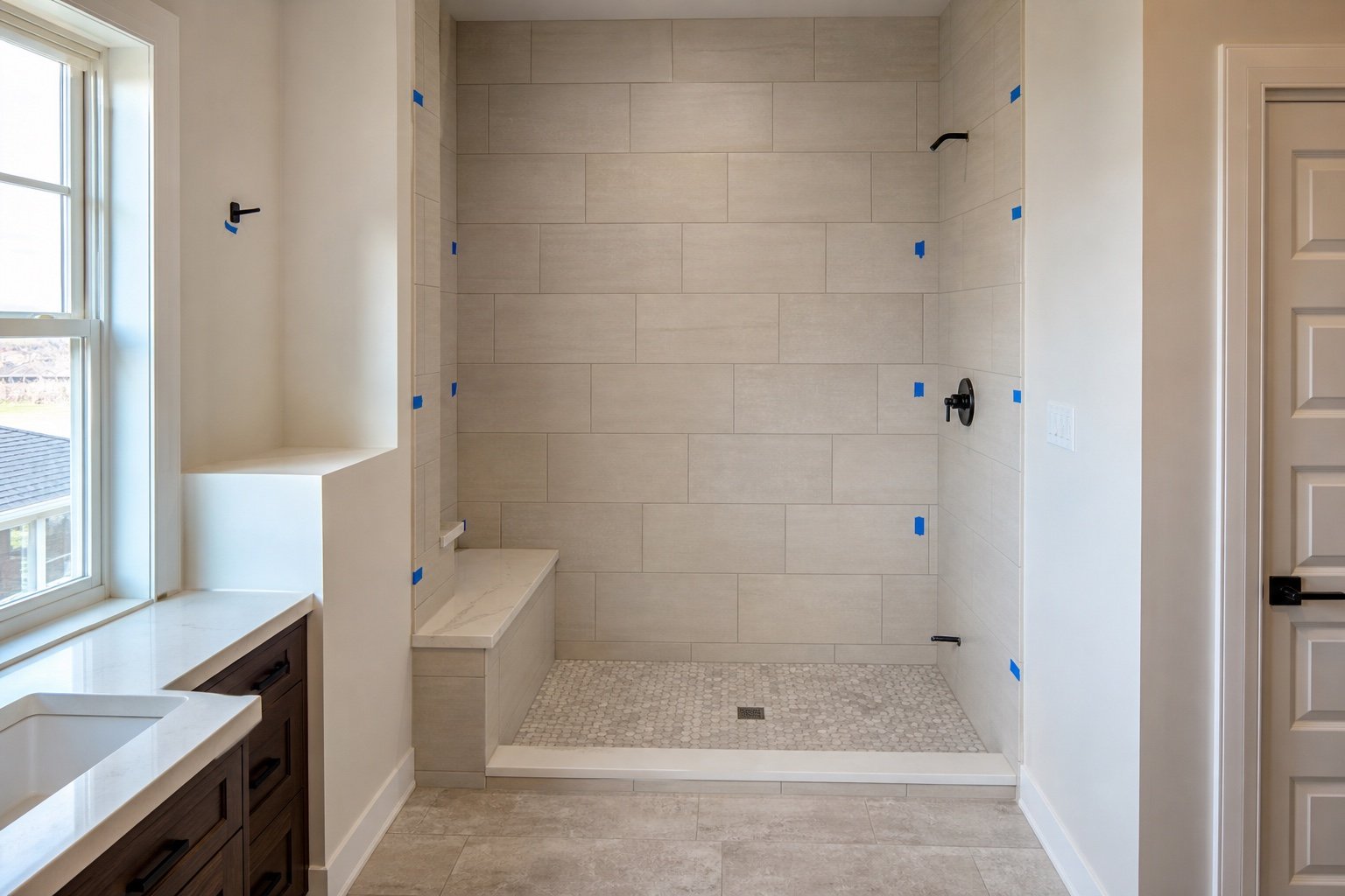 Completed tiled shower opening ready for final glass measurement