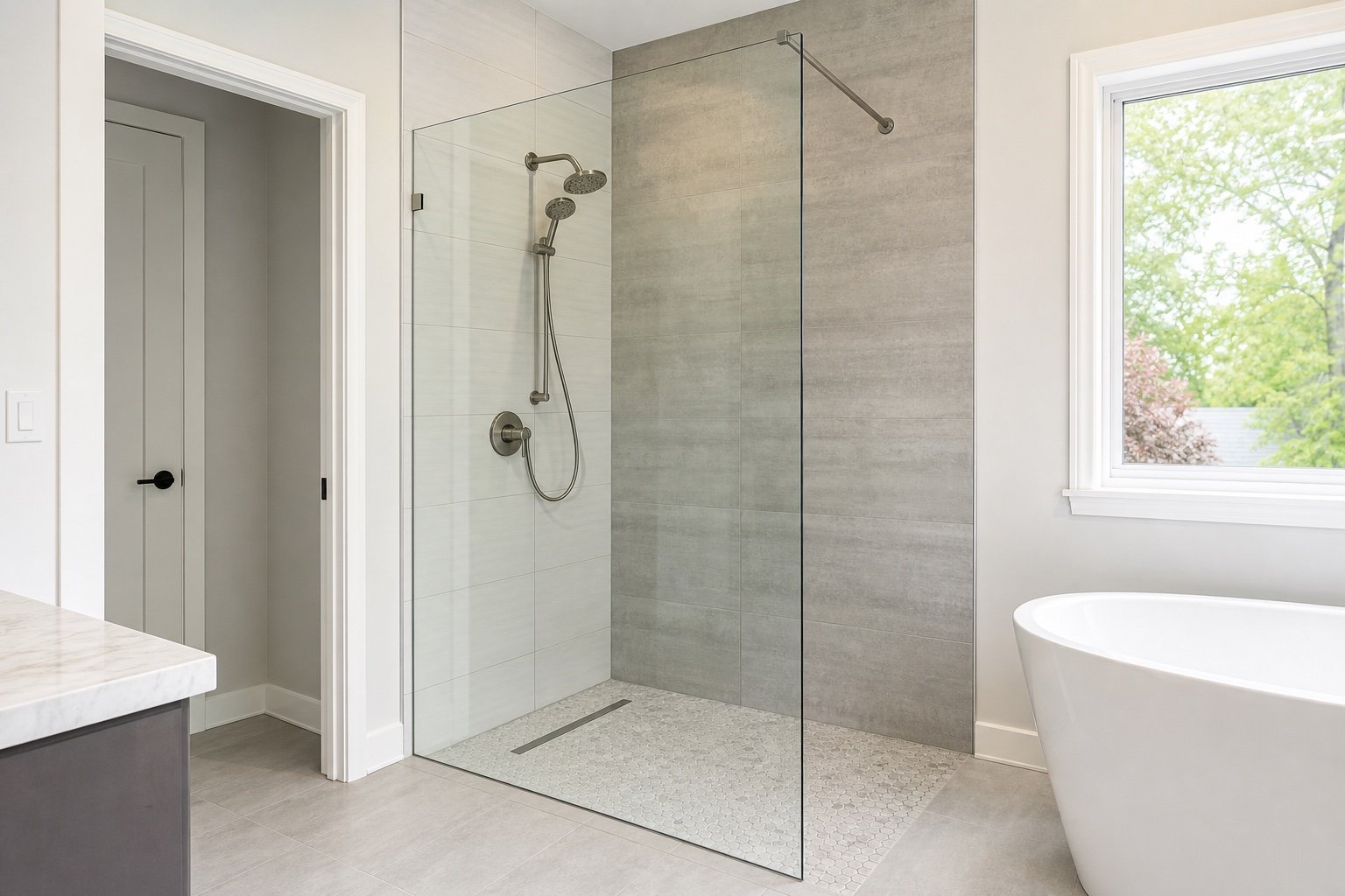 Fixed Walk-In Glass in a Brampton-area bathroom
