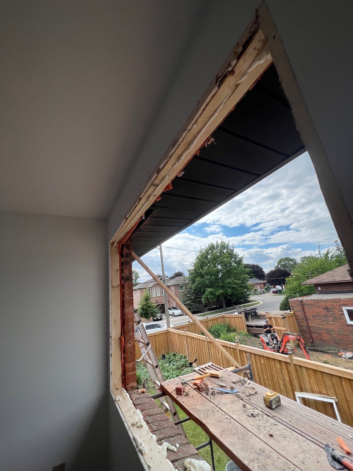 Large bungalow window opening exposed during structural alteration